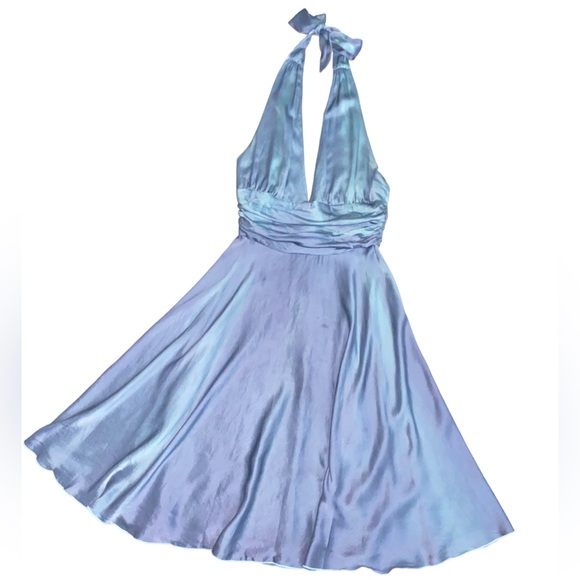 Rose & Lula 100% Silk Metallic Iridescent Marylyn Monroe Halter Dress Size 4 - Picture 6 of 16